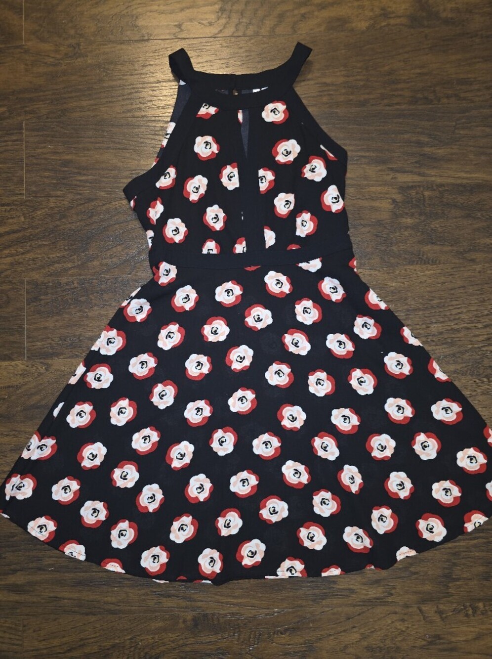 Elle Black Mini Dress with Red and White Floral Print